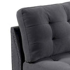 Fauteuil-canapé modulaire Lemy 32 pouces sans accoudoirs, revêtement gris capitonné, bois massif