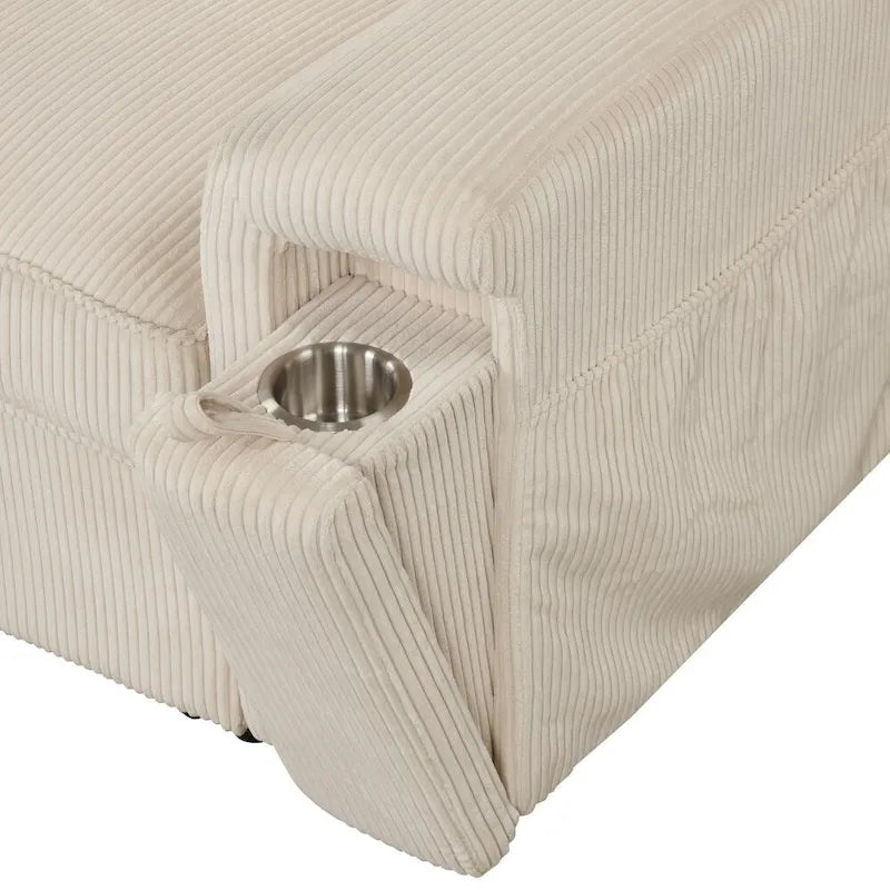 Canapé d'angle convertible en canapé rembourré avec sacs de rangement et 2 porte-gobelets sur les accoudoirs