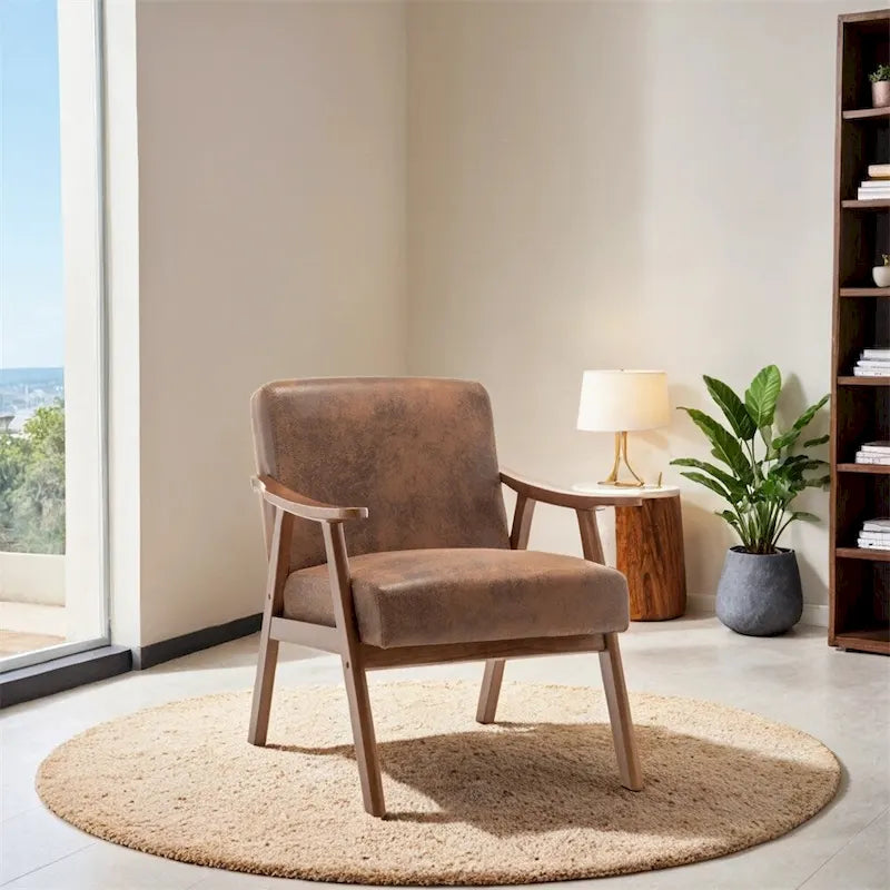 Fauteuil de style moderne du milieu du siècle, fauteuil de salon avec structure en bois massif