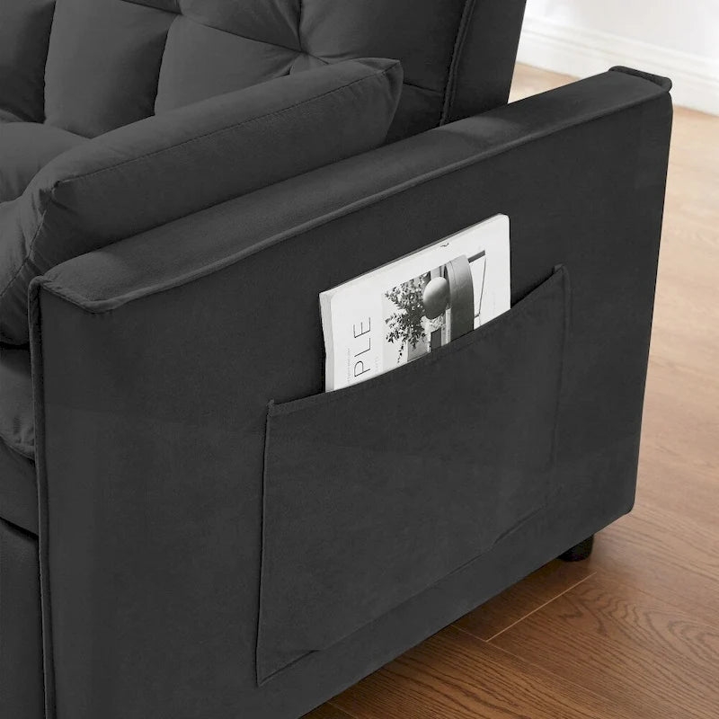 Canapé convertible 3 en 1 en velours avec lit gigogne et dossiers inclinables