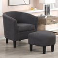 Fauteuil d'appoint classique en forme de tonneau, revêtu d'un tissu polyester doux, avec repose-pieds inclus.