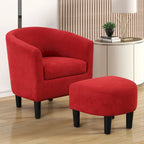 Fauteuil d'appoint classique en forme de tonneau, revêtu d'un tissu polyester doux, avec repose-pieds inclus.