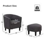 Fauteuil d'appoint classique en forme de tonneau, revêtu d'un tissu polyester doux, avec repose-pieds inclus.