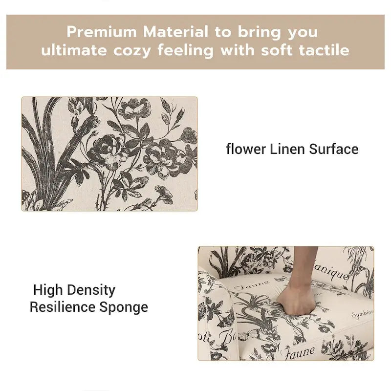 Fauteuil d'appoint classique en forme de tonneau, revêtu d'un tissu polyester doux, avec repose-pieds inclus.