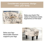 Fauteuil d'appoint classique en forme de tonneau, revêtu d'un tissu polyester doux, avec repose-pieds inclus.