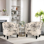 Fauteuil d'appoint classique en forme de tonneau, revêtu d'un tissu polyester doux, avec repose-pieds inclus.