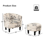 Fauteuil d'appoint classique en forme de tonneau, revêtu d'un tissu polyester doux, avec repose-pieds inclus.