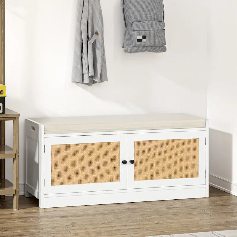 Banc de rangement à chaussures blanc Anmytek pour entrée, avec coussin et étagères réglables - 101 cm (L) x 40 cm (P) x 46 cm (H)