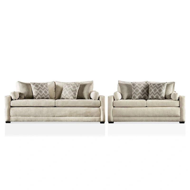 Ensemble de canapés 2 pièces Breward, style transitionnel, beige chenille, rembourré, par Furniture of America
