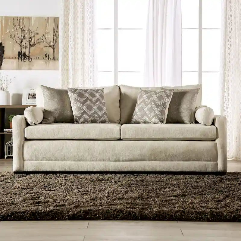 Ensemble de canapés 2 pièces Breward, style transitionnel, beige chenille, rembourré, par Furniture of America