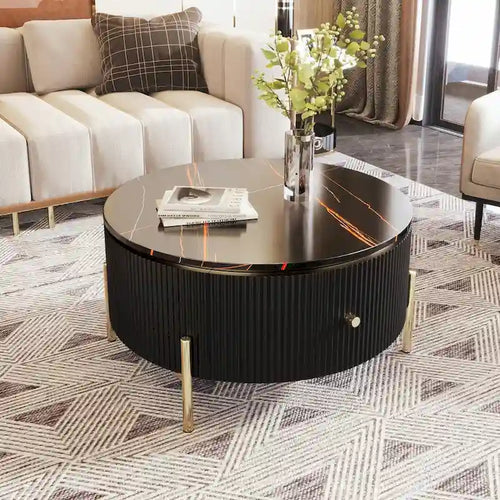 Table basse ronde moderne de 31,5 cm avec grand tiroir de rangement