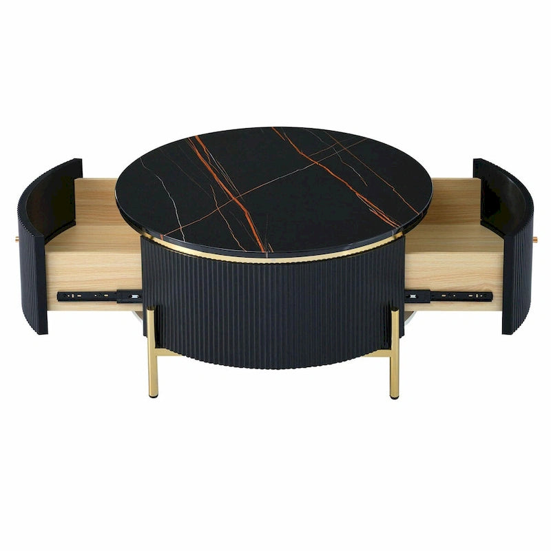 Table basse ronde moderne de 31,5 cm avec grand tiroir de rangement