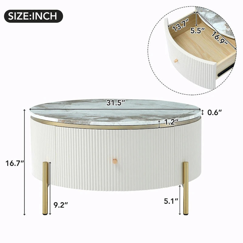 Table basse ronde moderne de 31,5 cm avec grand tiroir de rangement