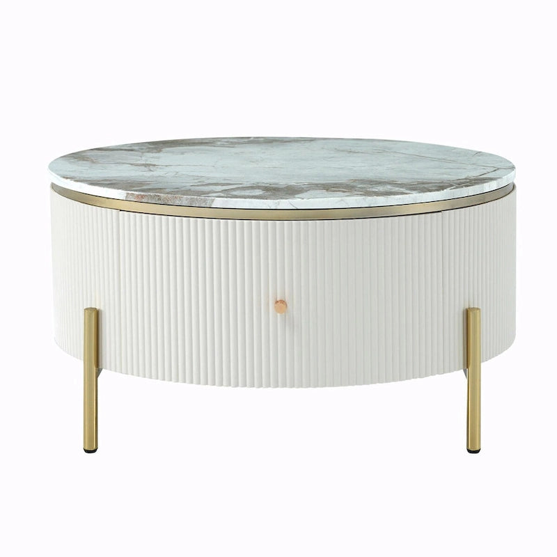 Table basse ronde moderne de 31,5 cm avec grand tiroir de rangement