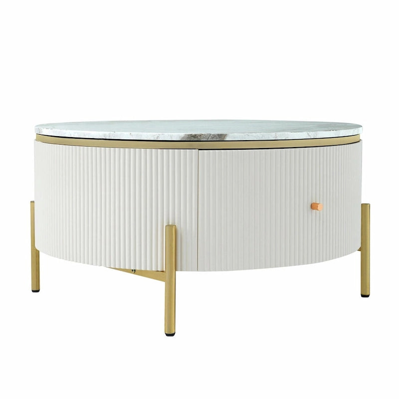 Table basse ronde moderne de 31,5 cm avec grand tiroir de rangement