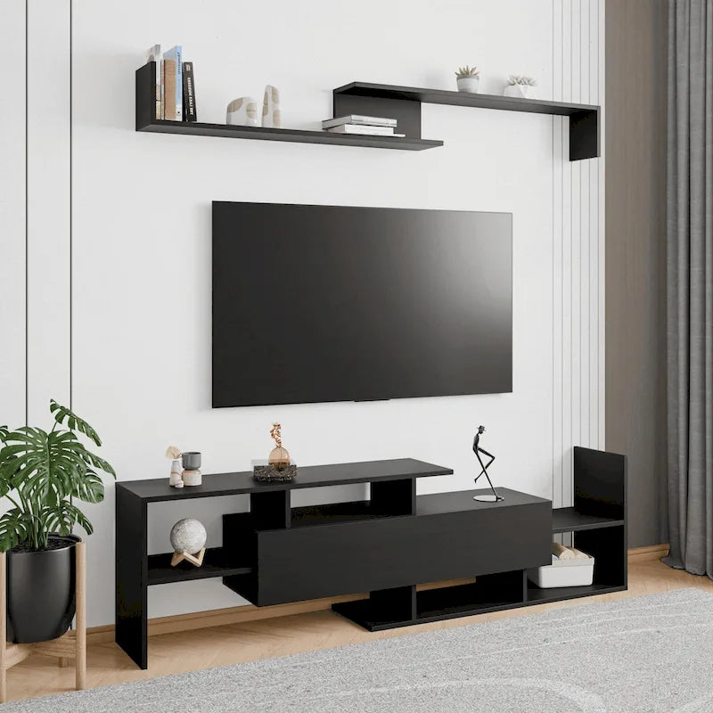 Surrey 60.2 2 Pc 1-Drawer Floating TV Stand Media Console with Open Shelves