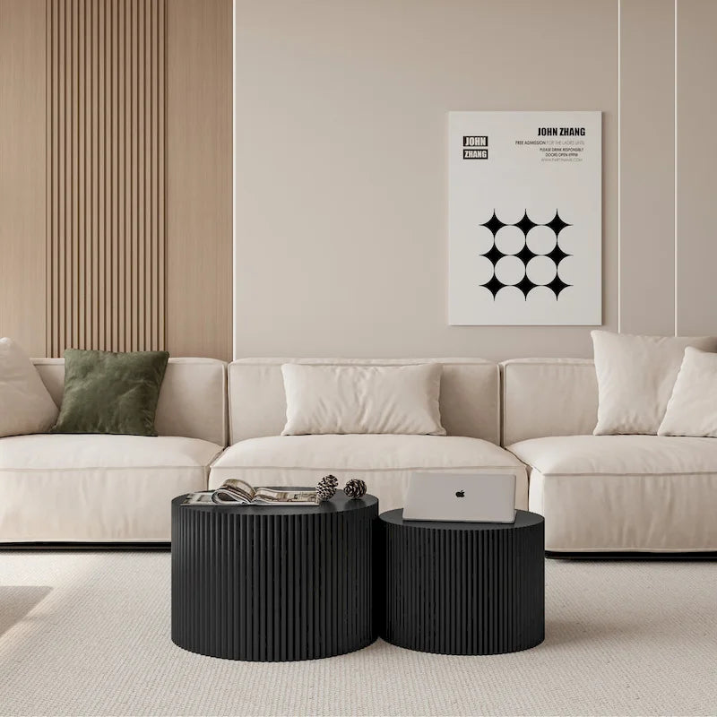 Ensemble de tables basses gigognes à rayures ondulées