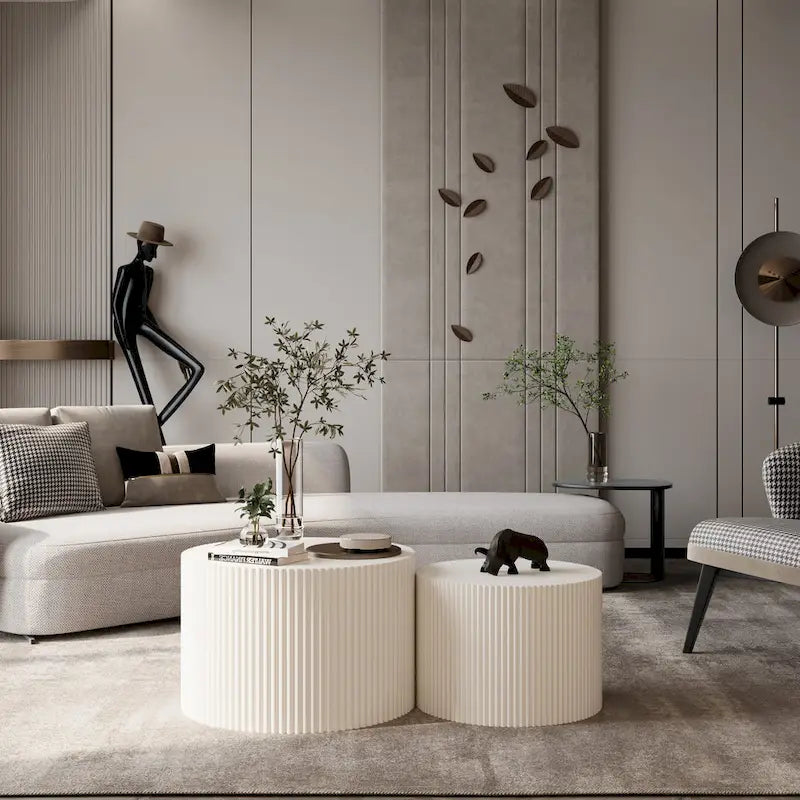 Ensemble de tables basses gigognes à rayures ondulées