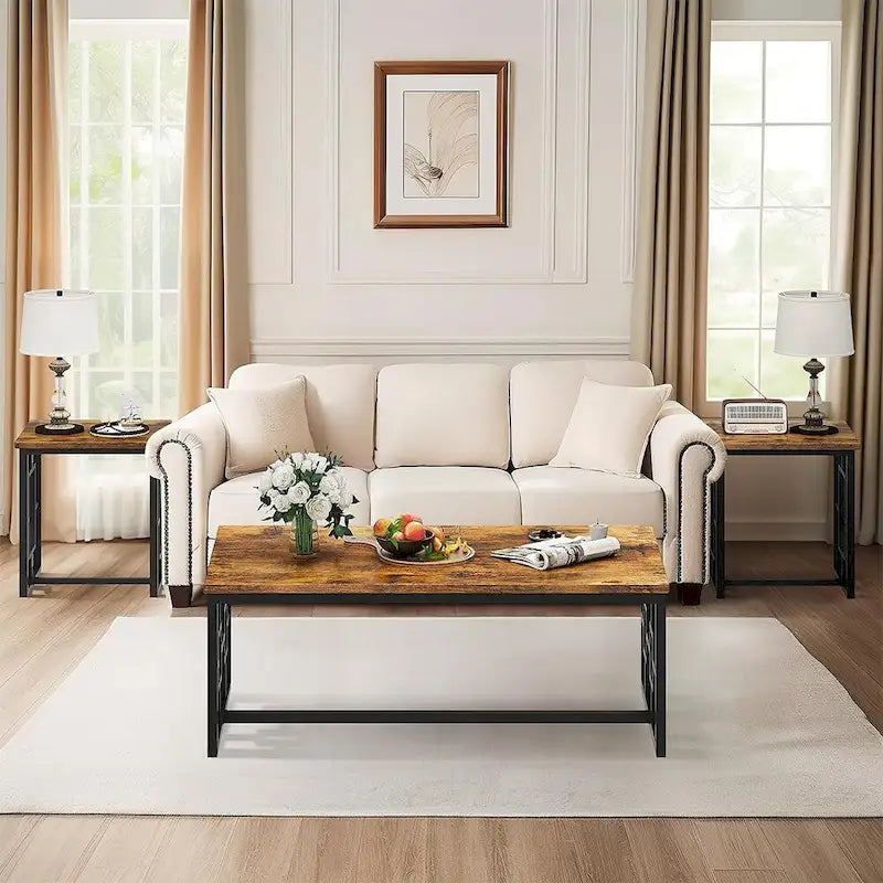 Ensemble de table basse 3 pièces Mieres style industriel pour salon