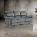 Muir 89 Inch Manual Double Recliner Sofa, Gray, Microfiber, Tufted Back