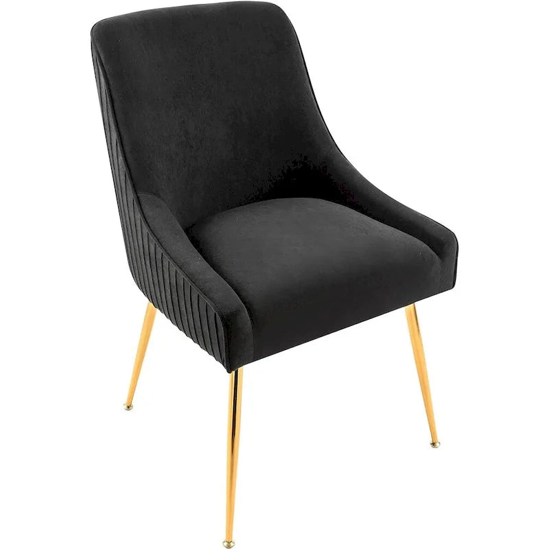 Fauteuil luxueux en velours avec dossier incurvé élégant, pieds en métal doré et revêtement doux pour une assise confortable.