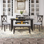 Ensemble de salle à manger familiale 6 pièces en bois massif, comprenant une table pliante peu encombrante, 4 chaises et un banc.