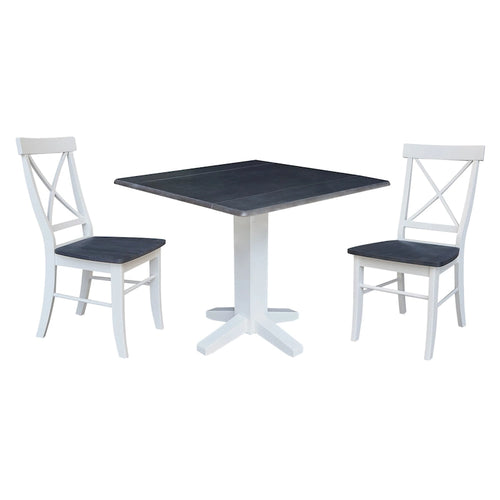 36 Solid Wood Square Dual Drop Leaf Dining Table with 2 Dining Chairs