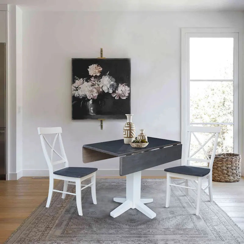 Table de salle à manger carrée à double abattant en bois massif de 36 pouces avec 2 chaises de salle à manger