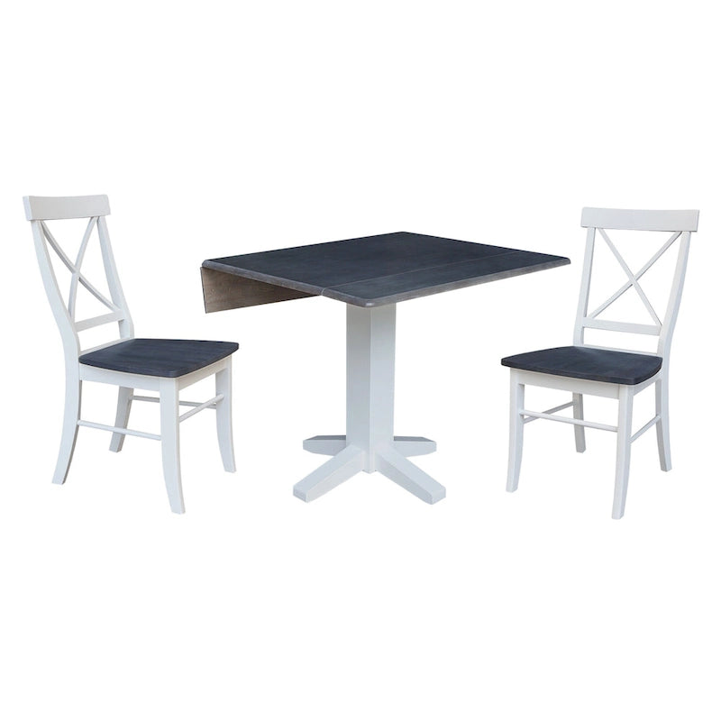 Table de salle à manger carrée à double abattant en bois massif de 36 pouces avec 2 chaises de salle à manger