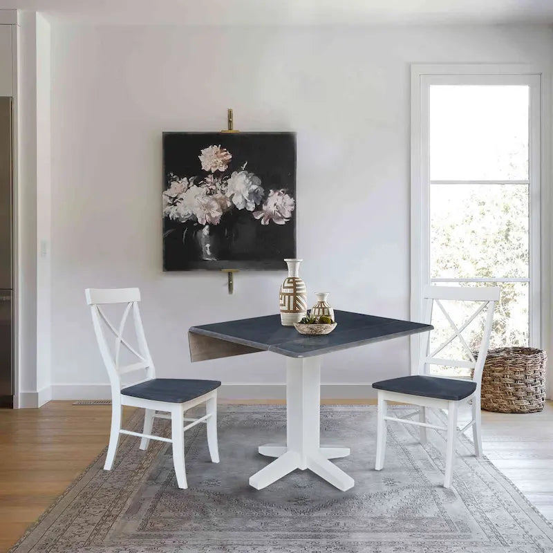 Table de salle à manger carrée à double abattant en bois massif de 36 pouces avec 2 chaises de salle à manger