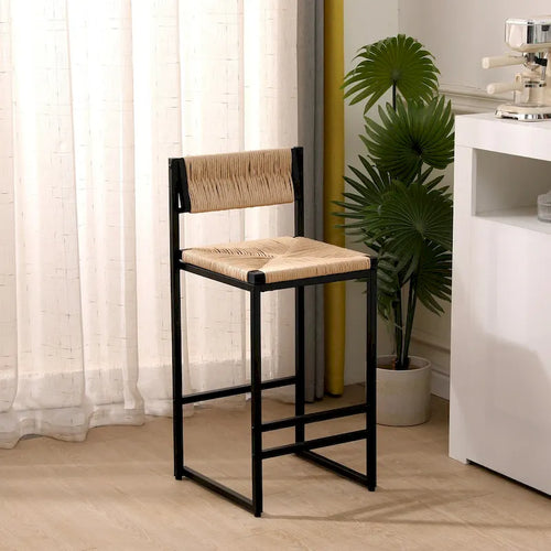Ensemble de 2 tabourets de bar et chaises de salle à manger en corde de papier tressée