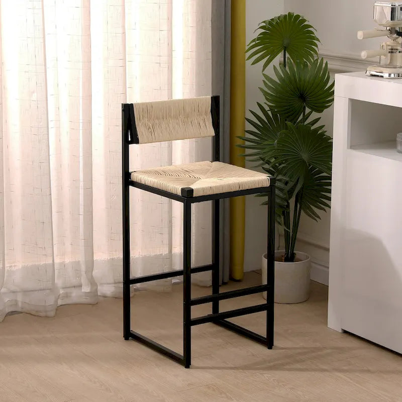 Ensemble de 2 tabourets de bar et chaises de salle à manger en corde de papier tressée