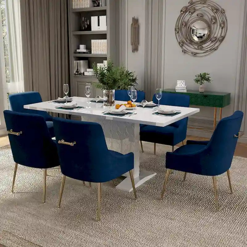 Ensemble de salle à manger 7 pièces Clihome avec table extensible et chaises en velours brillant