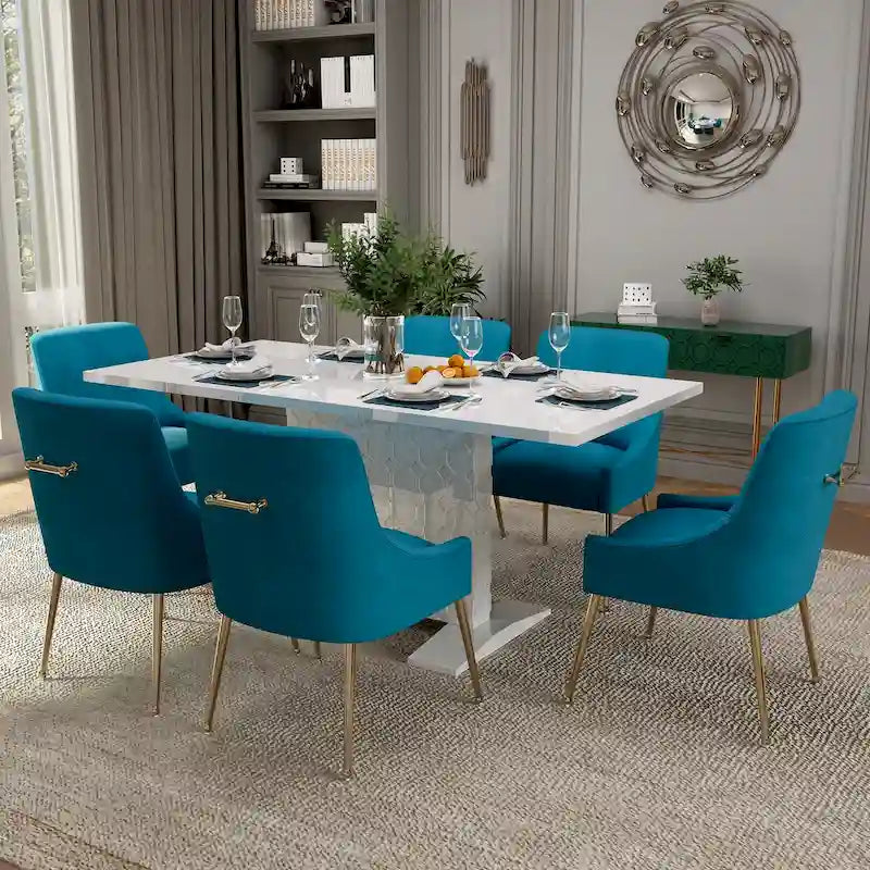 Ensemble de salle à manger 7 pièces Clihome avec table extensible et chaises en velours brillant