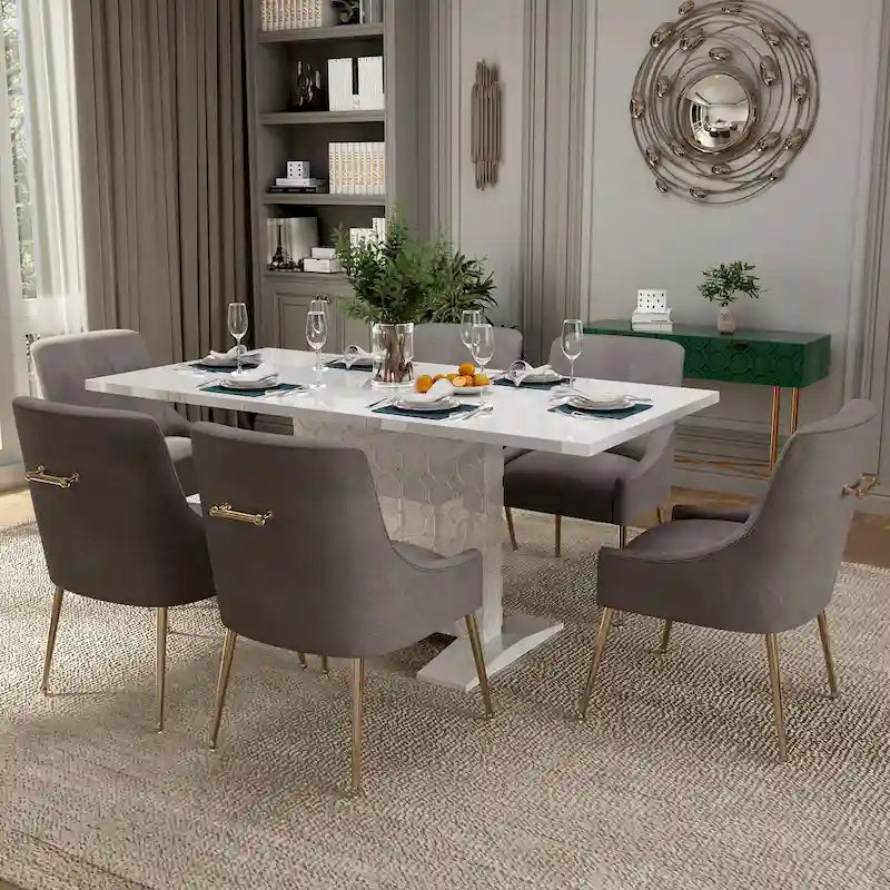 Ensemble de salle à manger 7 pièces Clihome avec table extensible et chaises en velours brillant