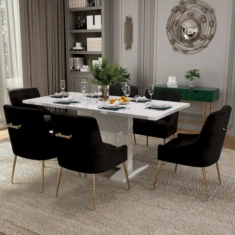 Ensemble de salle à manger 7 pièces Clihome avec table extensible et chaises en velours brillant
