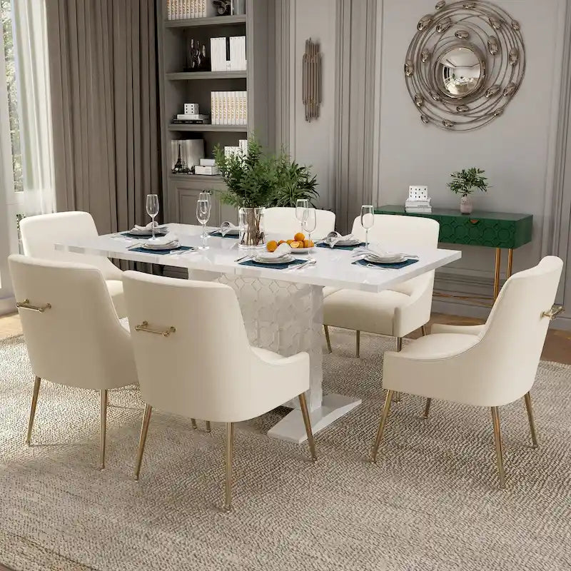Ensemble de salle à manger 7 pièces Clihome avec table extensible et chaises en velours brillant