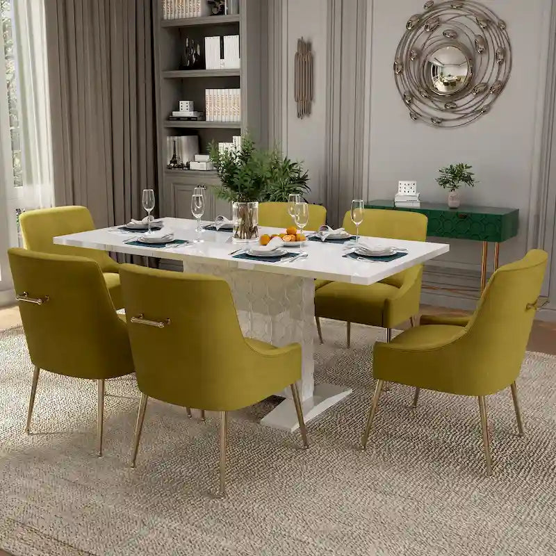 Ensemble de salle à manger 7 pièces Clihome avec table extensible et chaises en velours brillant