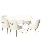 7-Piece Clihome High-gloss Extendable Table Velvet Chair Dining Set