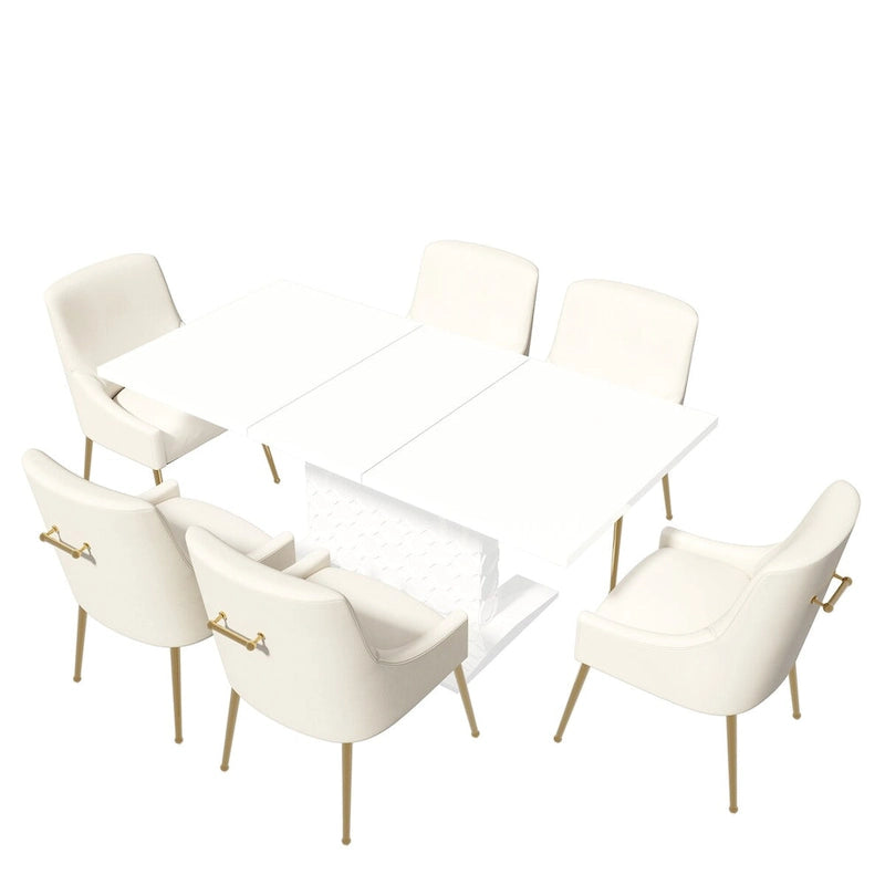Ensemble de salle à manger 7 pièces Clihome avec table extensible et chaises en velours brillant