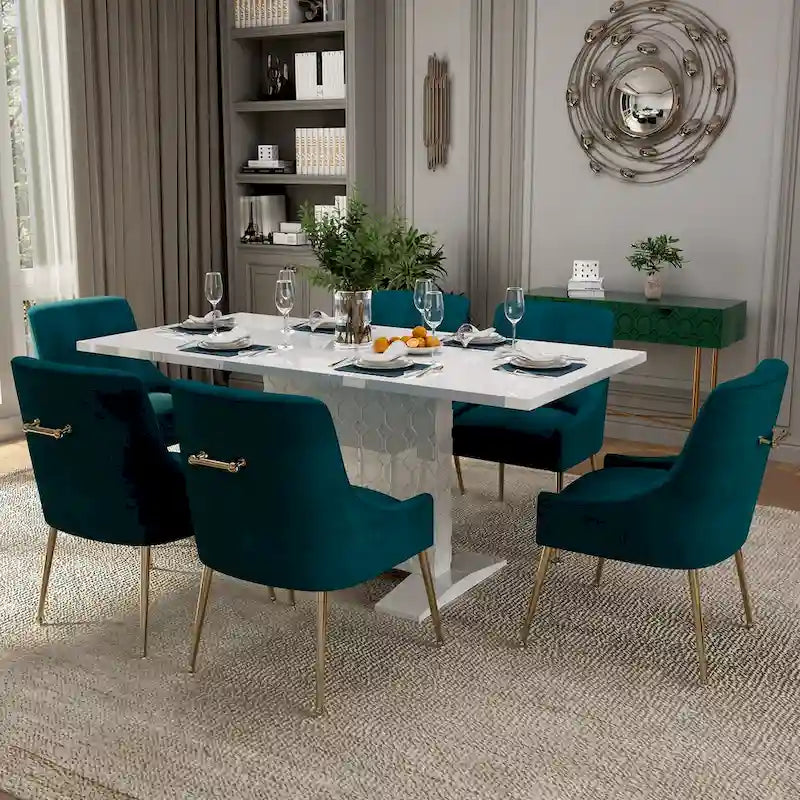 Ensemble de salle à manger 7 pièces Clihome avec table extensible et chaises en velours brillant