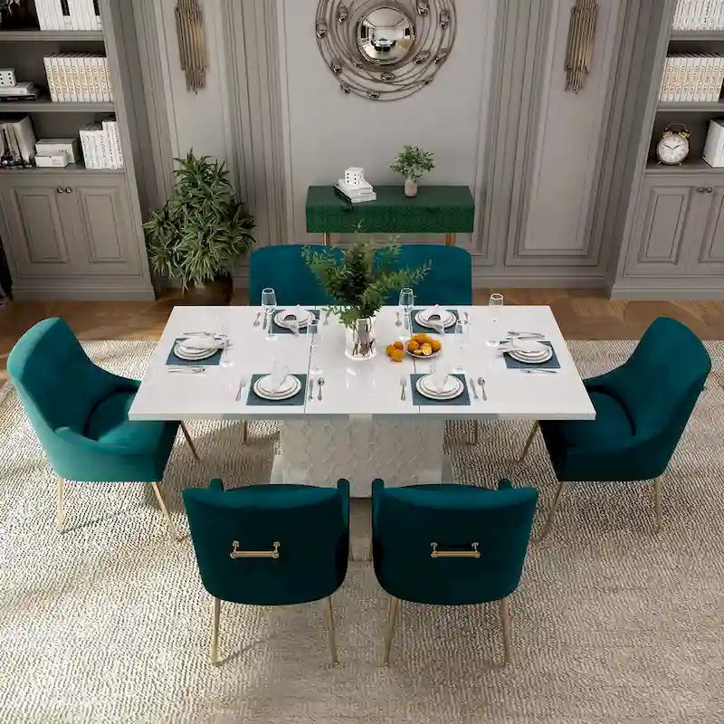 Ensemble de salle à manger 7 pièces Clihome avec table extensible et chaises en velours brillant