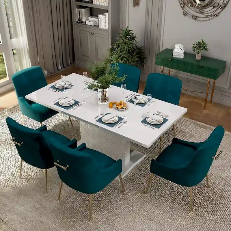Ensemble de salle à manger 7 pièces Clihome avec table extensible et chaises en velours brillant