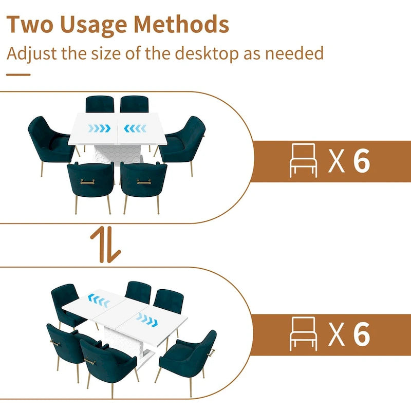 Ensemble de salle à manger 7 pièces Clihome avec table extensible et chaises en velours brillant