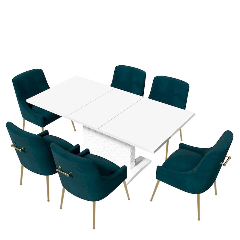 Ensemble de salle à manger 7 pièces Clihome avec table extensible et chaises en velours brillant