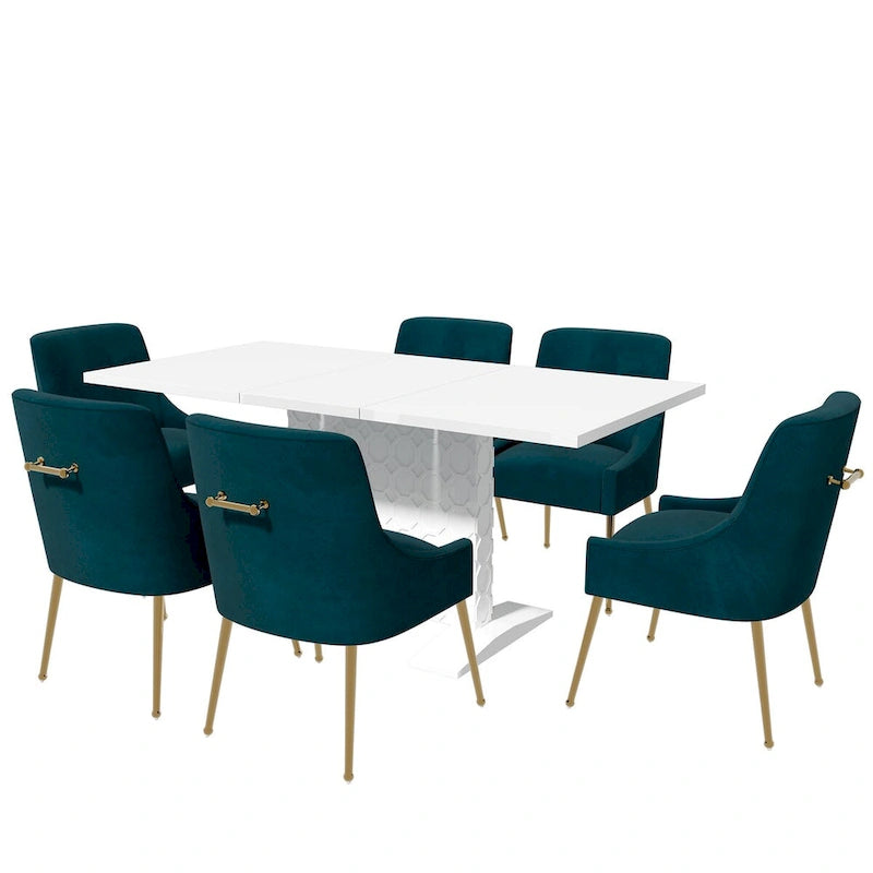Ensemble de salle à manger 7 pièces Clihome avec table extensible et chaises en velours brillant