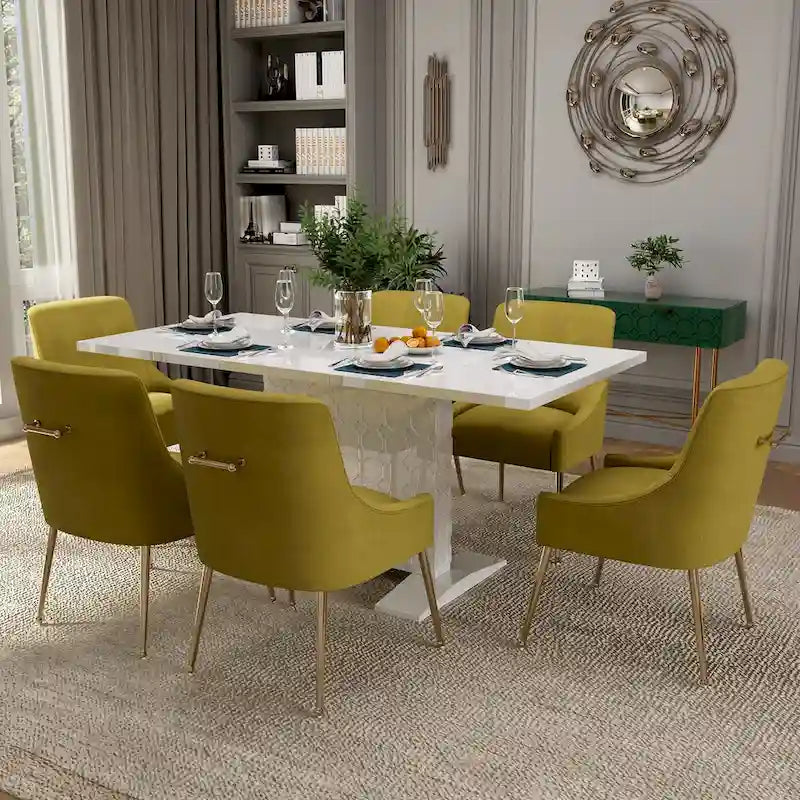 Ensemble de salle à manger 7 pièces Clihome avec table extensible et chaises en velours brillant