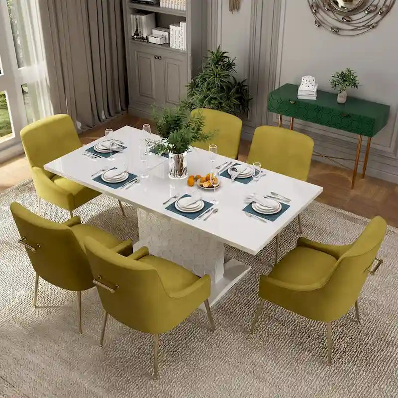Ensemble de salle à manger 7 pièces Clihome avec table extensible et chaises en velours brillant