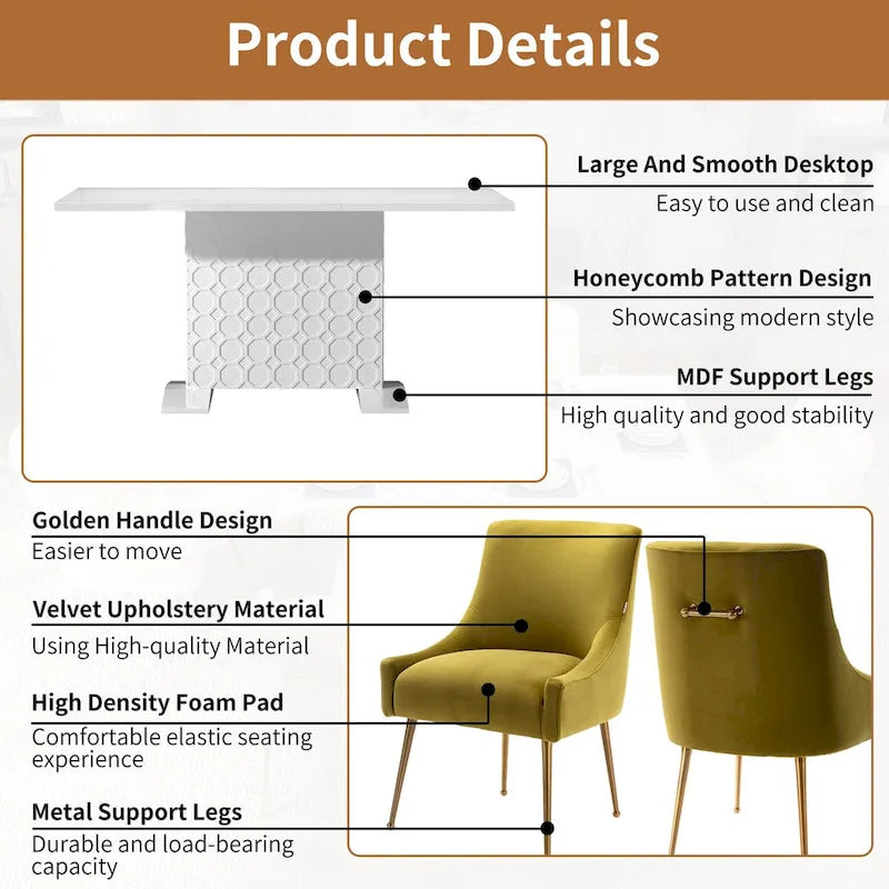 Ensemble de salle à manger 7 pièces Clihome avec table extensible et chaises en velours brillant