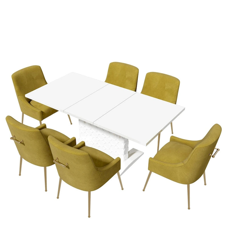 Ensemble de salle à manger 7 pièces Clihome avec table extensible et chaises en velours brillant